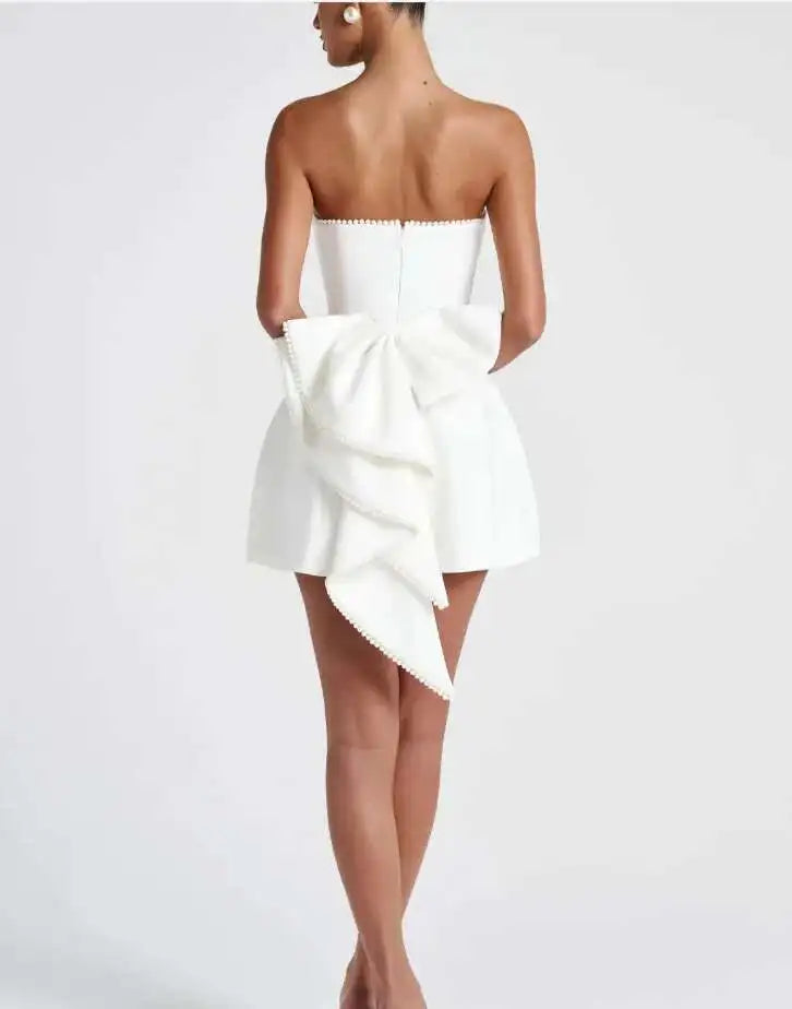 Avrilyaan Bow Pearl Short Backless Sleeveless Sexy Dress Women Elegant Party Dress Strapless Bodycon Mini Summer Dress Vestidos