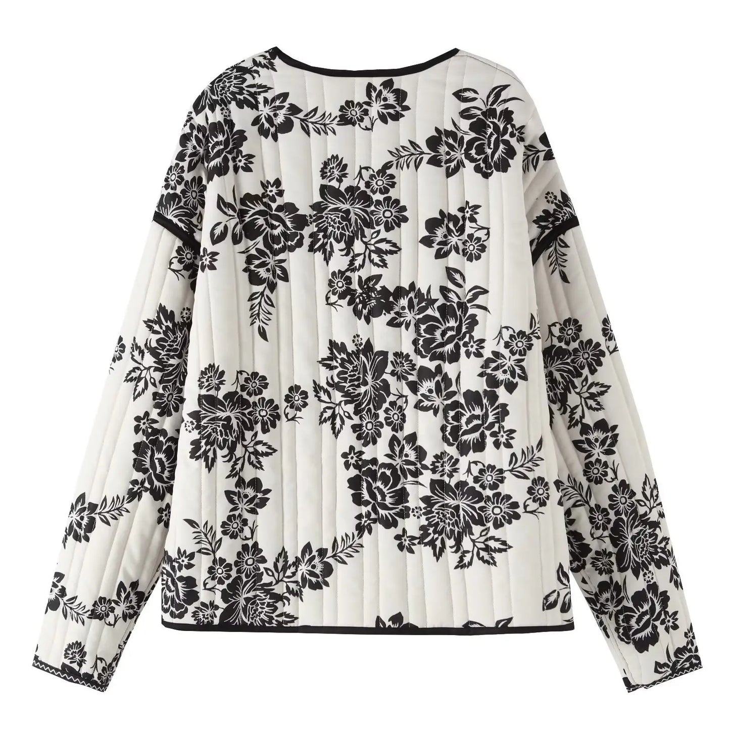HH Floral Print Jacket For Women Autumn Quilted Reversible Cotton Coat Cardigan Long Sleeve Jackets Elegant Woman Streetwear