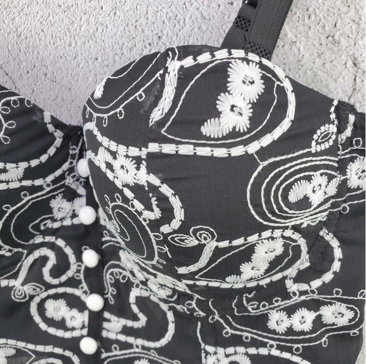 Women Crocheted 3D Lace Corset Stylish Floral Embroidery Bustier Push Up Bra Lady Tank Top Elegant Cropped Top Club Party Bralet
