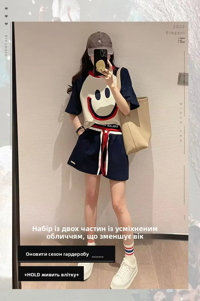 Summer 2023 plus Size Women's Fashionable Soft Style Meat Covering Two-Piece Set Street Style Cute Casual Sportswear Ensemble