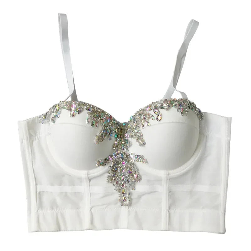Women Tank Tops Sexy Sequined Diamond Bra Woman Clothes Push Up Bustier Club y2k Crop Top Party Ladies Corset Blusas Ropa Mujer