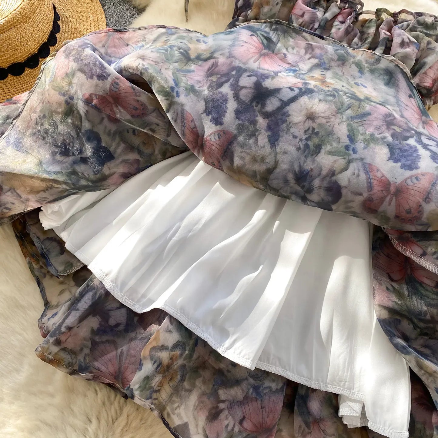 SINGREINY Holiday Print Flowy Birthday Dress Women Strap Butterfly Vacation Cake Sundress Organza Luxury Party Short Dress