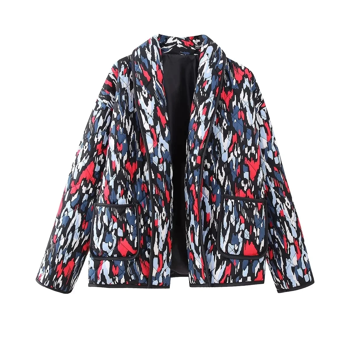 HH Floral Print Jacket For Women Autumn Quilted Reversible Cotton Coat Cardigan Long Sleeve Jackets Elegant Woman Streetwear