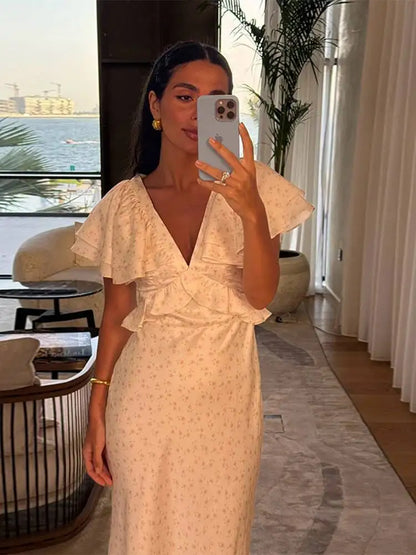 Chic Flower Print A-line Maxi Dress Women Elegant High Waist Strapless Backless Slim Vestidos Lady Summer Vacation Robes LIX8