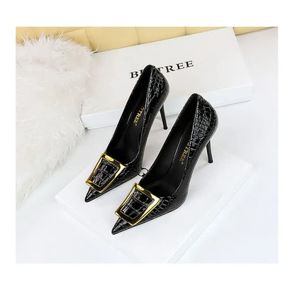 2025 BIGTREE Metal Decoration Buckle Fashion Pumps Women Elegant Snakeskin Print 10cm High Heels Party Ladies Shoes