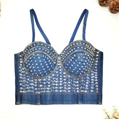 Women Tank Tops Sexy Sequined Diamond Bra Woman Clothes Push Up Bustier Club y2k Crop Top Party Ladies Corset Blusas Ropa Mujer
