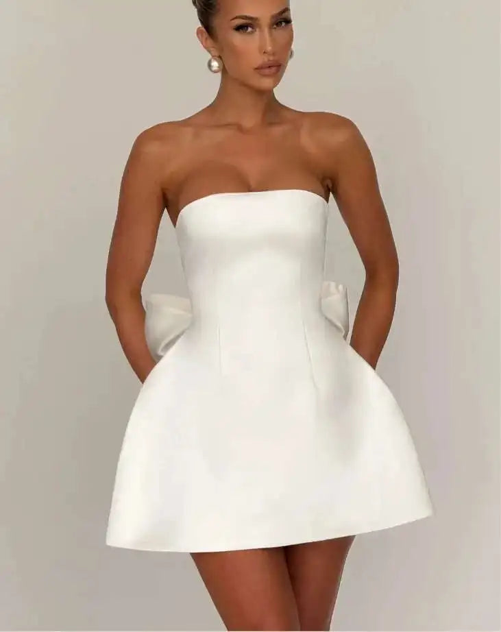 Townlike Bow Backless Nightclub Sexy Party Dress Women Mini 2025 Spring Summer Dress Strapless Slim Bodycon Dresses