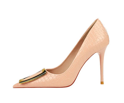 2025 BIGTREE Metal Decoration Buckle Fashion Pumps Women Elegant Snakeskin Print 10cm High Heels Party Ladies Shoes