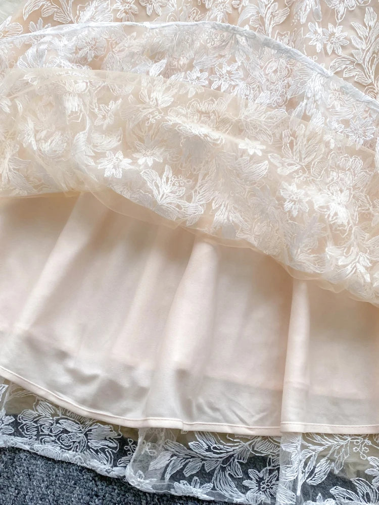 Women Sexy Hollow Out Party Club Embroidery Dress Ladies Formal Occasion Summer Fish Bone Splicing Strap Evening Vestidos Autumn