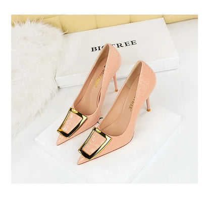 2025 BIGTREE Metal Decoration Buckle Fashion Pumps Women Elegant Snakeskin Print 10cm High Heels Party Ladies Shoes
