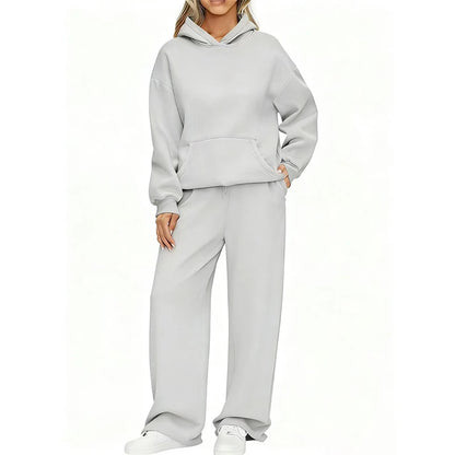Autumn Winter Women Hoodie+Wide leg pants two pieces Casual pullover loose long sleeve tracksuit comfortable sports Women suit