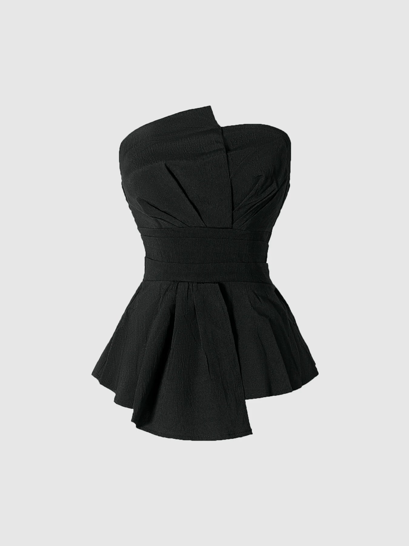 [Elegant] Peplum Strapless Top, Belted Wrap Waist Blouse for Vacation & Commute