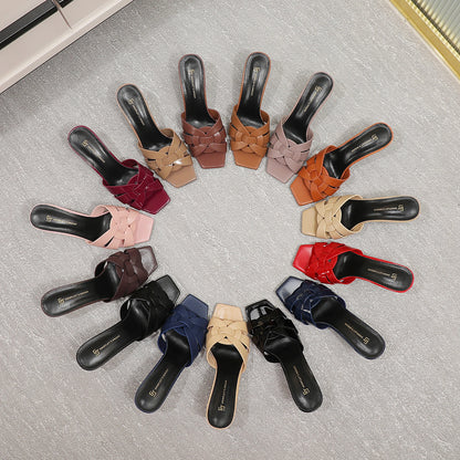Summer Elegant Women's High Heels Leather Open Toe Fish Mouth Slippers Fashion Women's Shoes Luxury Party Shoes Plus Size 34-44