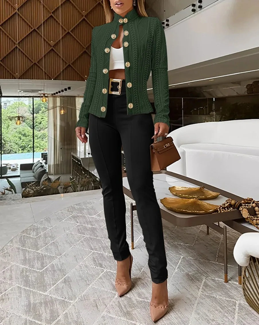 Women Button Long Sleeve Blazer Suit Coat Jacket Outwear Tops Ladies