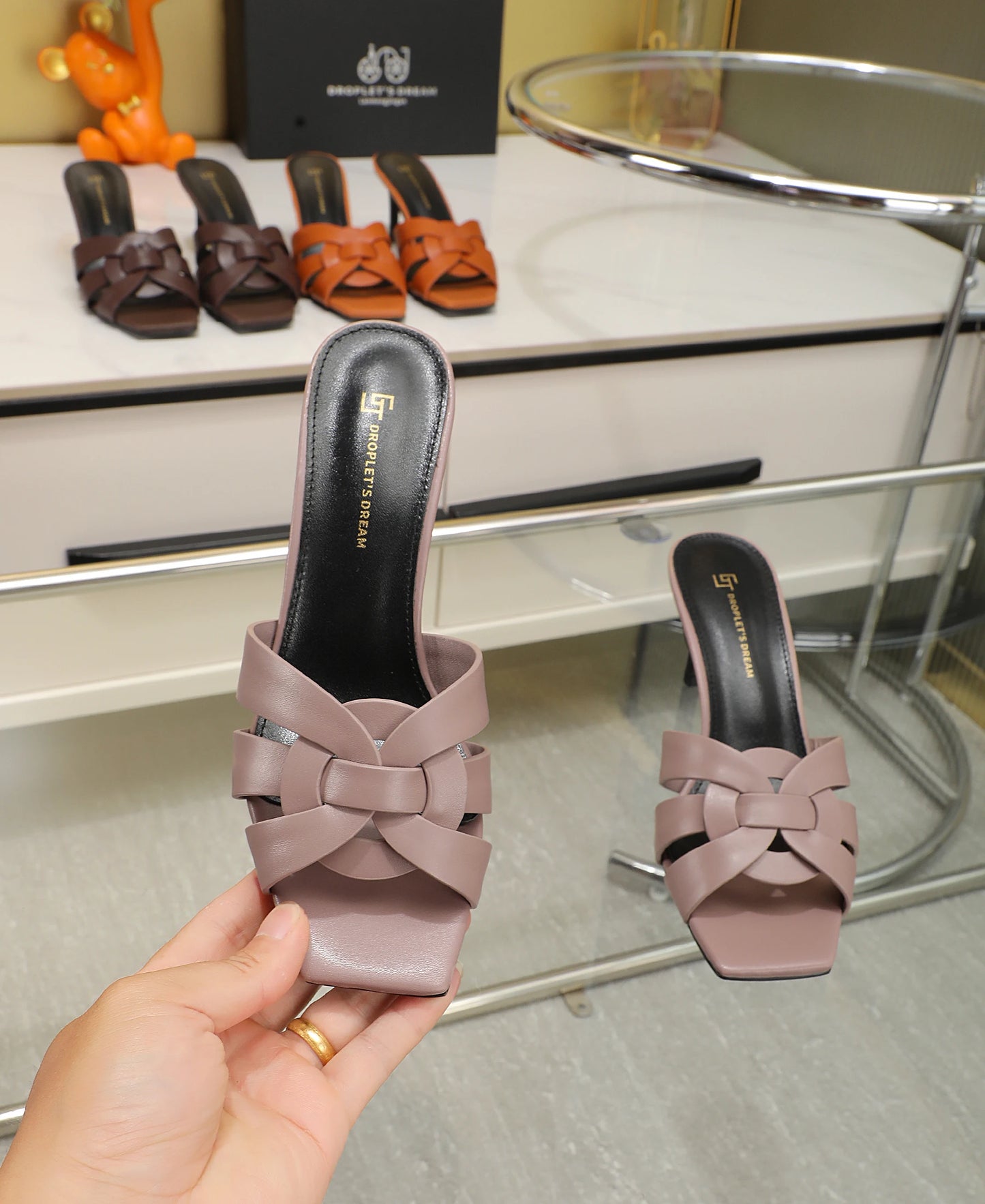 Summer Elegant Women's High Heels Leather Open Toe Fish Mouth Slippers Fashion Women's Shoes Luxury Party Shoes Plus Size 34-44