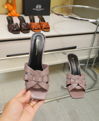 Summer Elegant Women's High Heels Leather Open Toe Fish Mouth Slippers Fashion Women's Shoes Luxury Party Shoes Plus Size 34-44