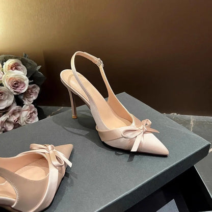 French stiletto heels Baotou sandals women's shoes 2026 summer temperament bow pointed shoes  zapatos de mujer