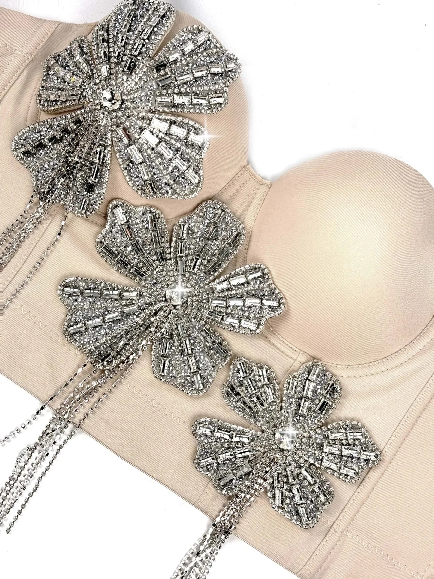 Fashion Women Diamonds Embroidery Flowers Tassel Bustier Corset Crop Tops To Wear suspender vest