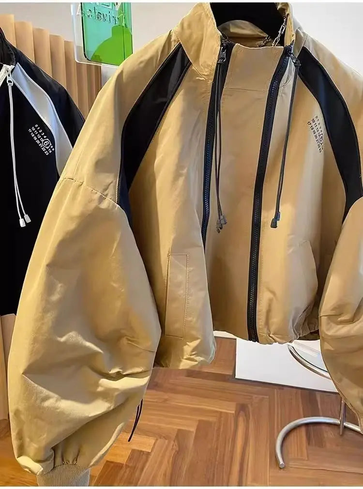 Design  niche loose casual stand up collar trench coat, women's spring and autumn short jacket double zipper