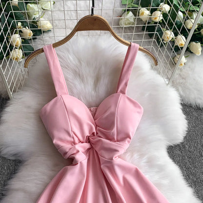 Chic V-neck  Ruched slim off shoulder  A-line High Waist Evening Party dress Women High Street ceremony dresses