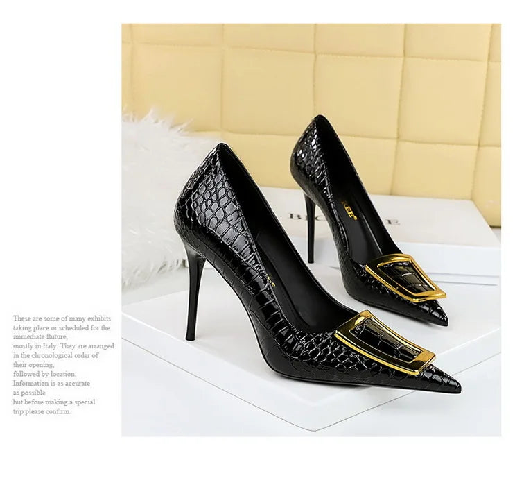 2025 BIGTREE Metal Decoration Buckle Fashion Pumps Women Elegant Snakeskin Print 10cm High Heels Party Ladies Shoes