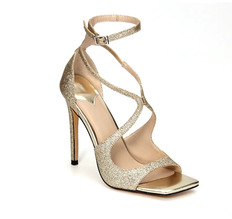 2026Ladies' Summer New Fashionable High-heeled Open Toed Sandals Square Toe Party Sexy 34-43Large Women's Shoes