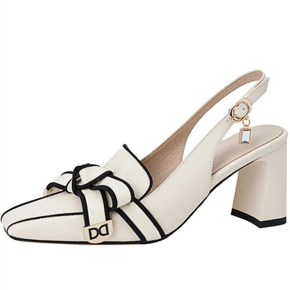 Dilalula 2025 French Style Genuine Leather Sandals Women Covered Toe Butterfly Knot Party Dating Sandals Office Ladies Pumps
