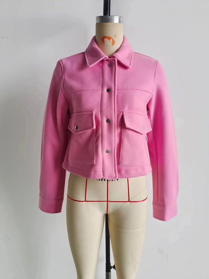 HH Jackets For Womens Autumn Fashion Solid Front Pockets Button Long Sleeve Jacket Elegant Woman Casual Outerwear Coat