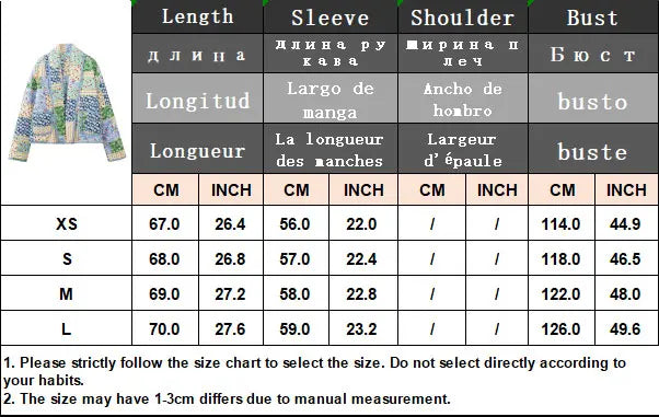 HH Floral Print Jacket For Women Autumn Quilted Reversible Cotton Coat Cardigan Long Sleeve Jackets Elegant Woman Streetwear