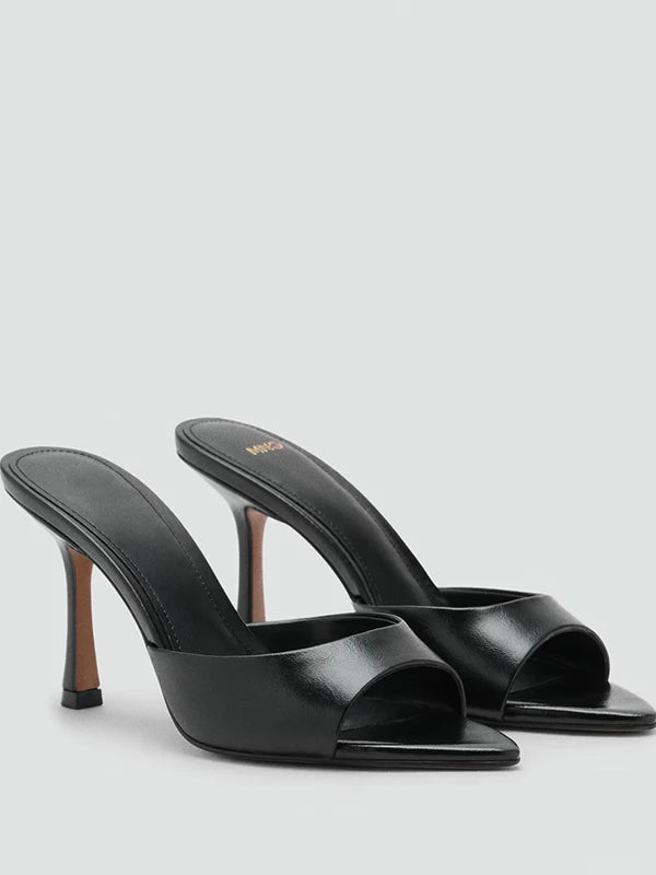 Mango2025 Summer New Women's Painted Leather High Heel Mules Slip-On Fashion Sandals Thin Heel Outdoor Wear Ladies Shoes