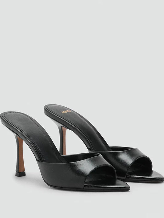 Mango2025 Summer New Women's Painted Leather High Heel Mules Slip-On Fashion Sandals Thin Heel Outdoor Wear Ladies Shoes