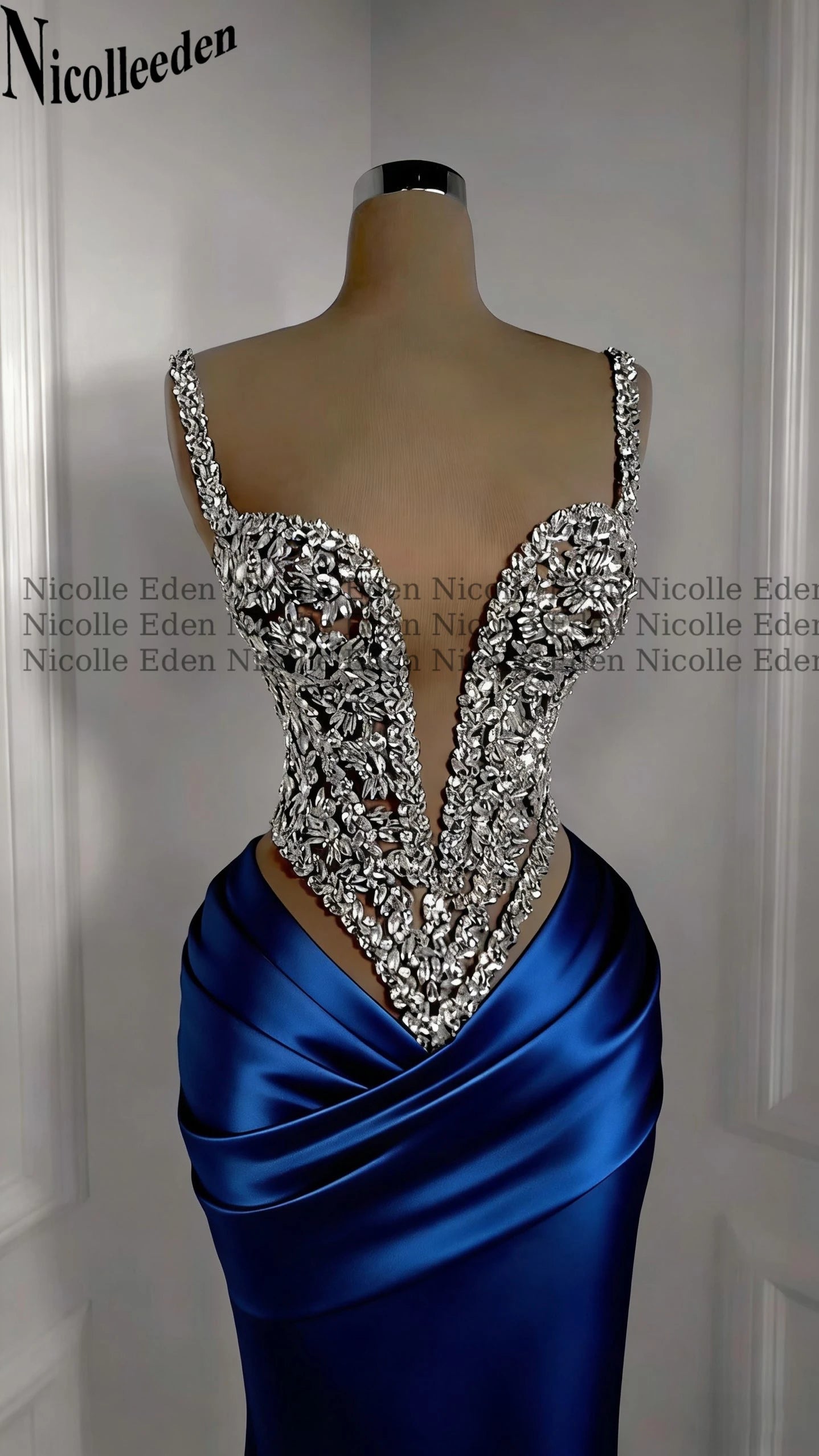 Nicolle Charming Spaghetti Straps Evening Dresses for Women Rhinestones Pageant Celebrity Dresses Vestidos De Gala Customized