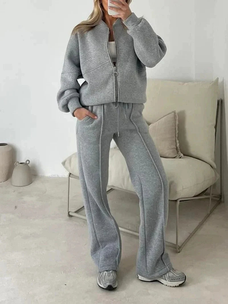 2025 Sweatshirt Two-piece Suit Women's Casual Sports Sets Autumn Winter Zip-up Short Coat Straight Trousers 2-piece Sets S-5XL