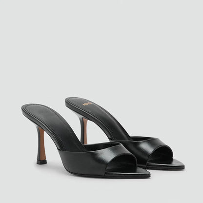 Mango2025 Summer New Women's Painted Leather High Heel Mules Slip-On Fashion Sandals Thin Heel Outdoor Wear Ladies Shoes