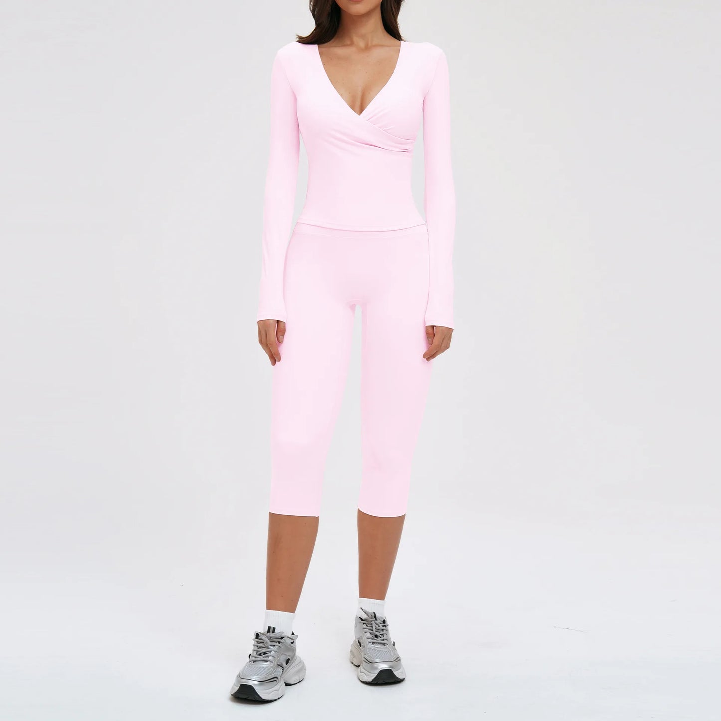 2PCS Gym Tracksuits Yoga Set Female Fitness Suit Deep V Yoga Bra Athletic Wear Women High Waist Workout Flared pants Sports Suit