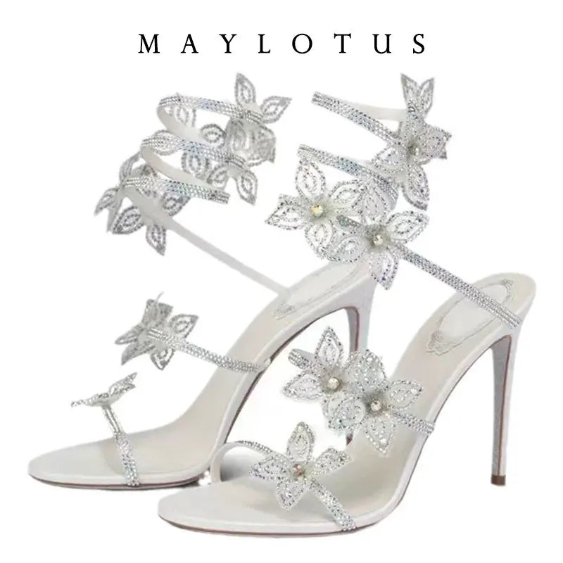 Women's New Shimmering Crystals Summer Shoes Tassel Crystal Shoes Sexy Banquet Party Twin Stiletto Women's Large Sandals