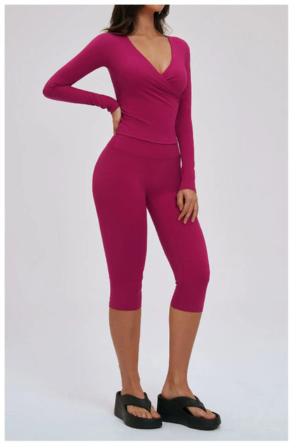 2PCS Gym Tracksuits Yoga Set Female Fitness Suit Deep V Yoga Bra Athletic Wear Women High Waist Workout Flared pants Sports Suit