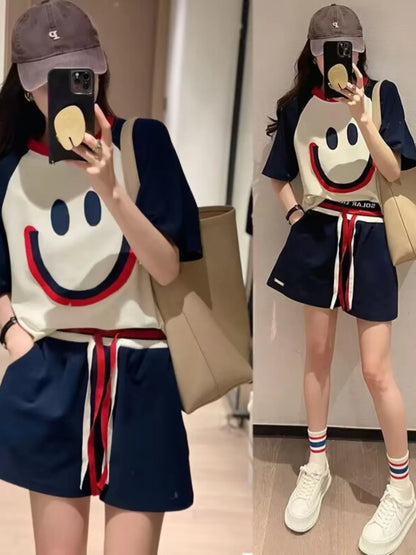 Summer 2023 plus Size Women's Fashionable Soft Style Meat Covering Two-Piece Set Street Style Cute Casual Sportswear Ensemble
