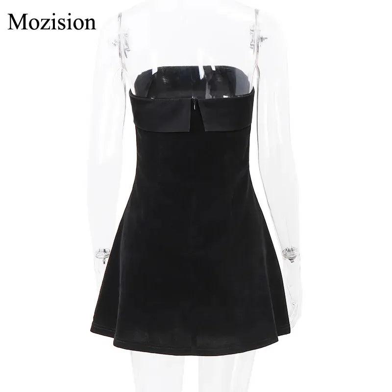 Mozision Strapless Backless Sexy Mini Dress Women Fashion With Zipper Off-shoulder Sleeveless A-line Bodycon Club Party Dress