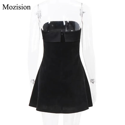 Mozision Strapless Backless Sexy Mini Dress Women Fashion With Zipper Off-shoulder Sleeveless A-line Bodycon Club Party Dress