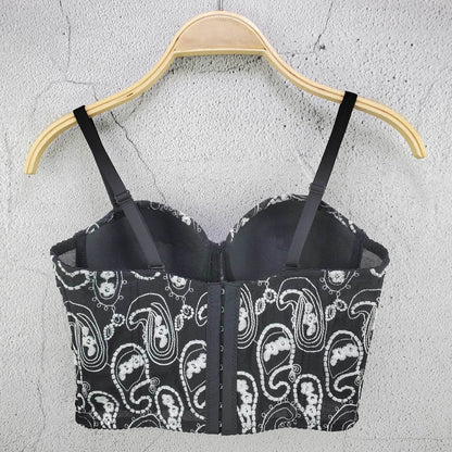 Women Crocheted 3D Lace Corset Stylish Floral Embroidery Bustier Push Up Bra Lady Tank Top Elegant Cropped Top Club Party Bralet