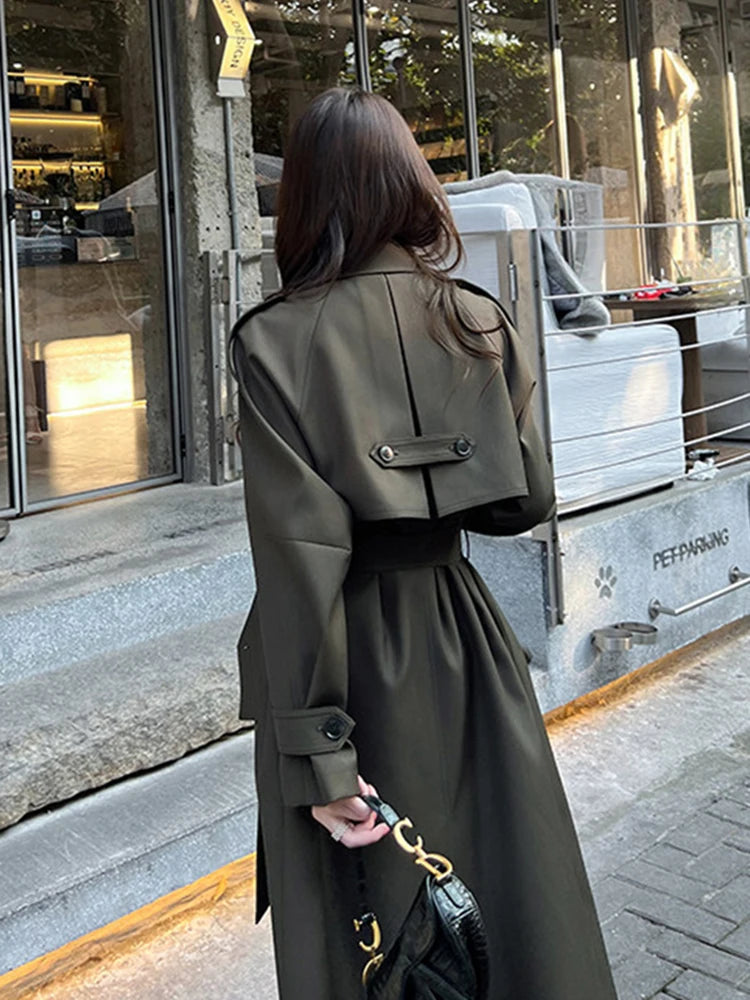 Lautaro Spring Autumn Long Trench Coat for Women with Belt Raglan Sleeve Elegant High Quality Chic Luxury Designer Clothing 2026