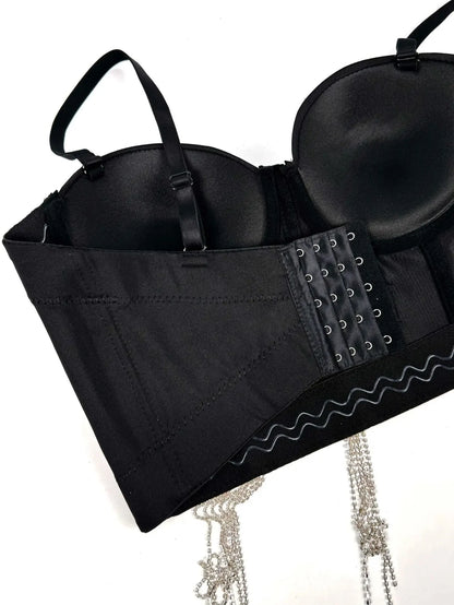 Fashion Women Diamonds Embroidery Flowers Tassel Bustier Corset Crop Tops To Wear suspender vest
