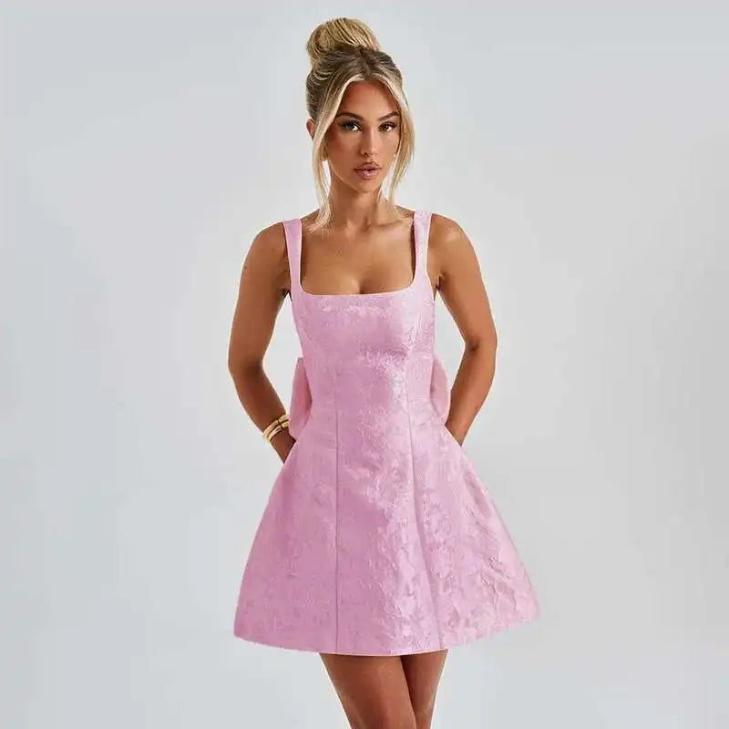 Avrilyaan Bow Spaghetti Strap Backless Sexy A-line Dress Women Strapless Party Dress Elegant Bodycon Mini Summer Dress Vestidos