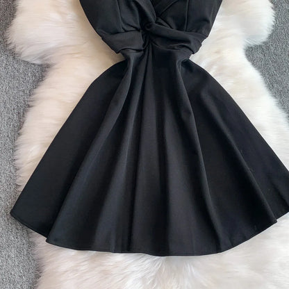 Chic V-neck  Ruched slim off shoulder  A-line High Waist Evening Party dress Women High Street ceremony dresses