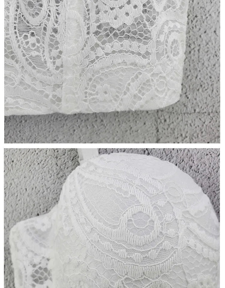 Women Crocheted 3D Lace Corset Stylish Floral Embroidery Bustier Push Up Bra Lady Tank Top Elegant Cropped Top Club Party Bralet