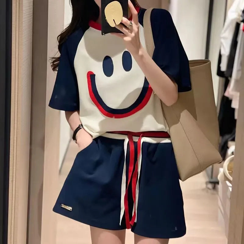 Summer 2023 plus Size Women's Fashionable Soft Style Meat Covering Two-Piece Set Street Style Cute Casual Sportswear Ensemble