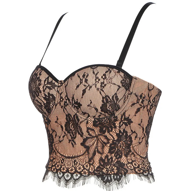 Women Crocheted 3D Lace Corset Stylish Floral Embroidery Bustier Push Up Bra Lady Tank Top Elegant Cropped Top Club Party Bralet