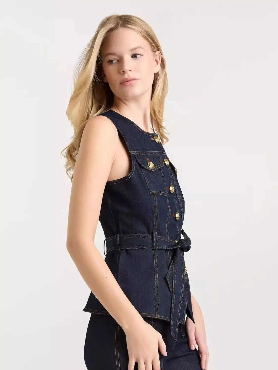 Denim suit spring and summer tops for women 2026 new style simple and elegant high-end denim fashionable style vest