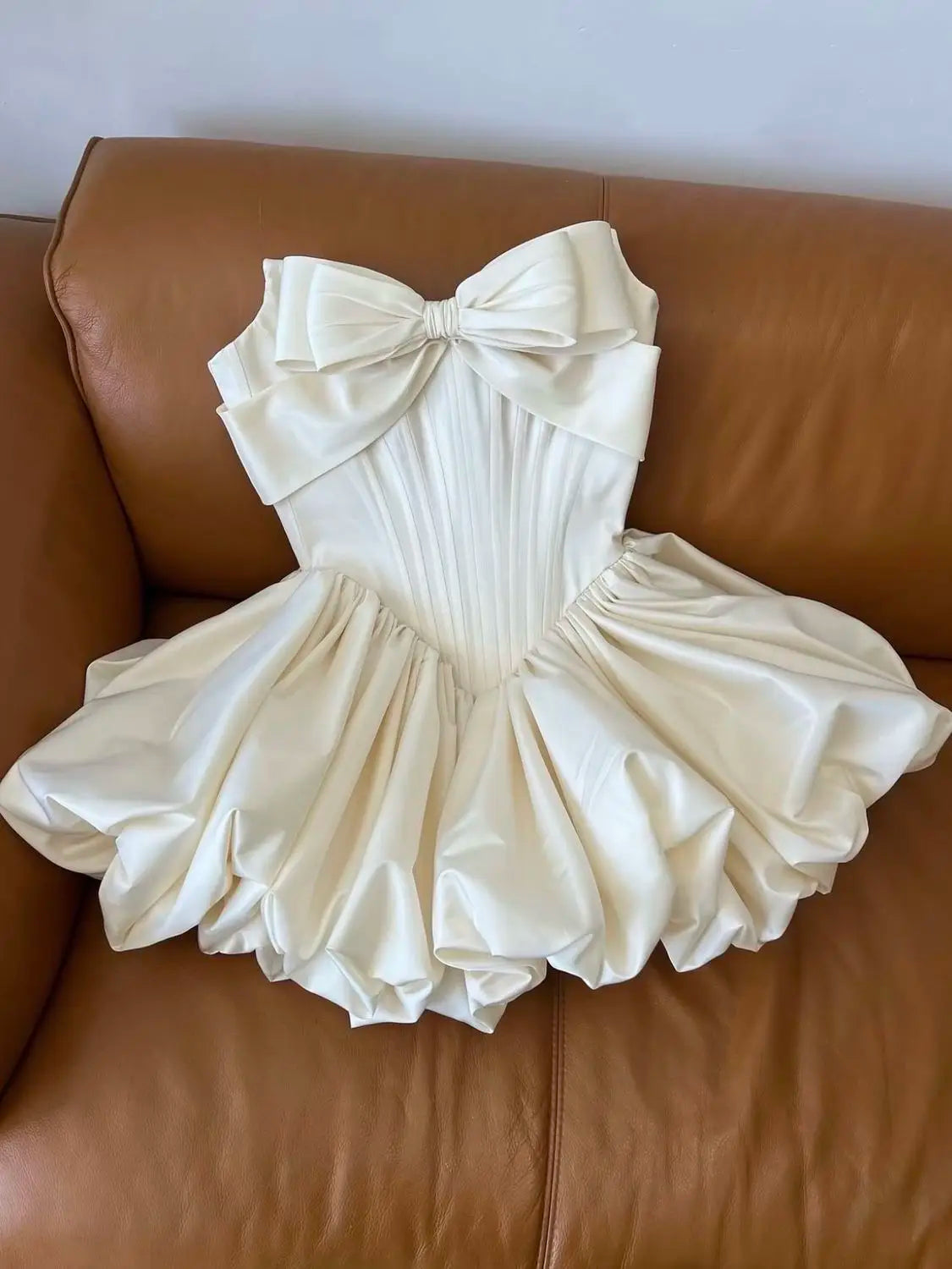 Princess Style  Knot Tube Top Dress Women's Puffy Skirt Formal Dress White Color Spring Season Polyester Fabric